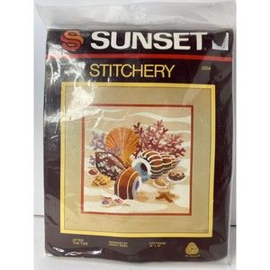 Vintage '82 Sunset Stitchery 2204 "After the Tide" Shells 16" x 16" Kit #1193